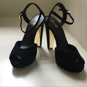 Michael Kors black suede heel with gold detail